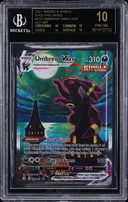 Umbreon VMAX 215/203 in a BGS 10 Black Label slab: centering, corners, edges and surface all 10